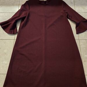 A.B.S. Allen Schwartz - Maroon Shift Dress Bell Sleeves - 6